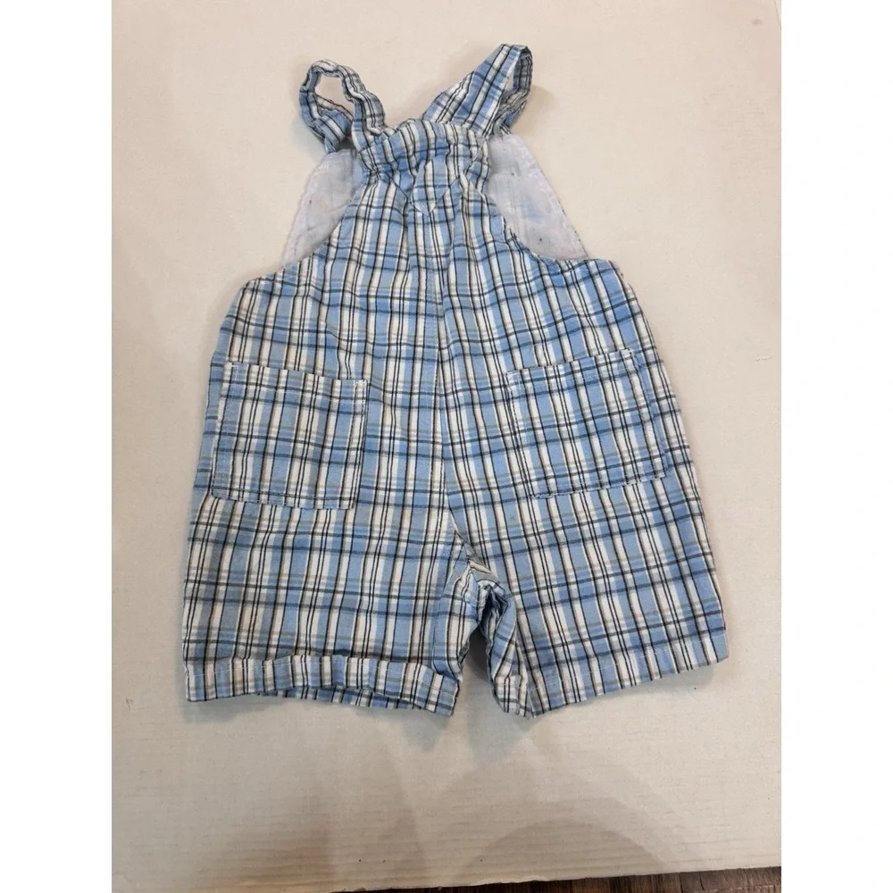 Vintage B.T. Kids Boys Plaid Blue Overalls Puppy Size 18‎ Months